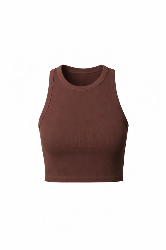Brown ribbed crop tank top