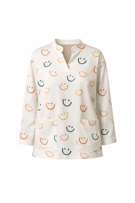 Cream long-sleeve pyjama shirt with a small all-over print