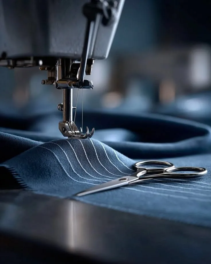 Needle stitching navy fabric